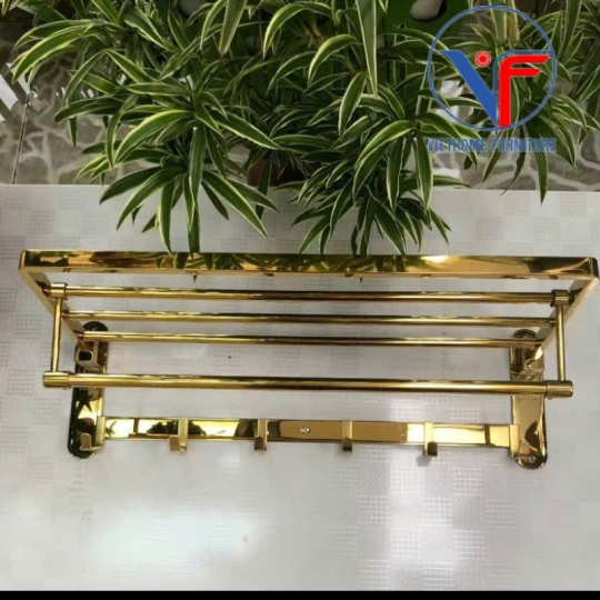 GIÁ KỆ ĐỂ KHĂN NHÀ TẮM INOX MÀU VÀNG 