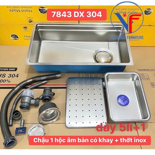 Chậu chén 1 hộc âm bàn kích thước 78x43 INOX 