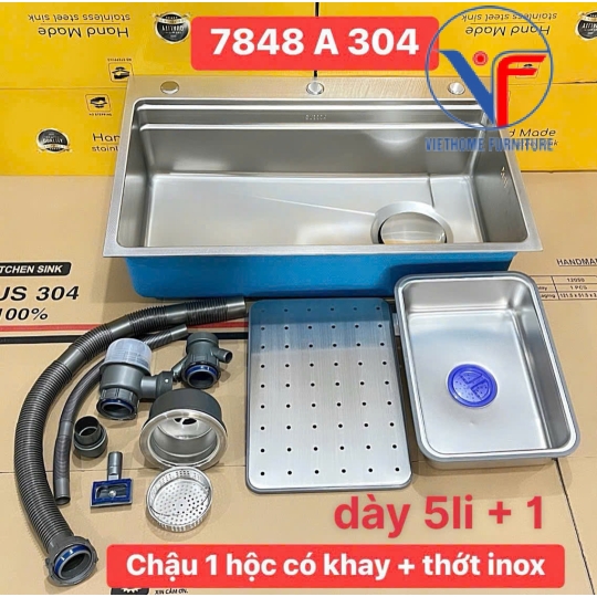 Chậu chén 1 hộc kích thước 78x48 INOX 