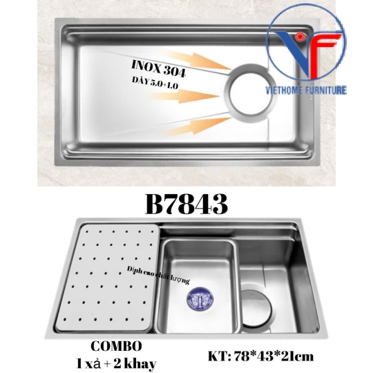 Chậu chén 1 hộc âm bàn kích thước 78x43 INOX 